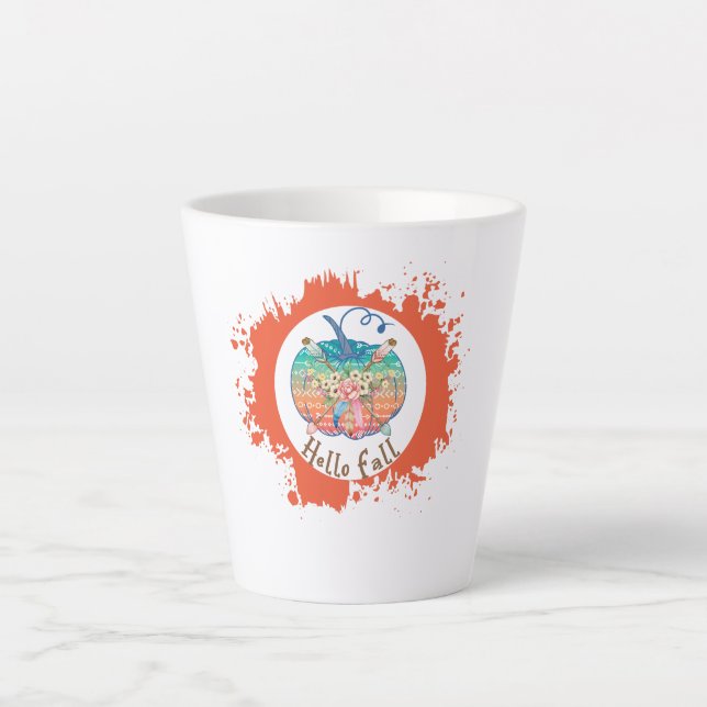 Hallo Fall - Whimsical Pumpkin Design Milchtasse (Vorderseite)