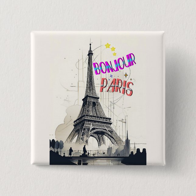 Hallo Farbige Paris Button (Vorderseite)