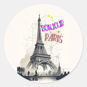 Hallo Farbige Paris Runder Aufkleber