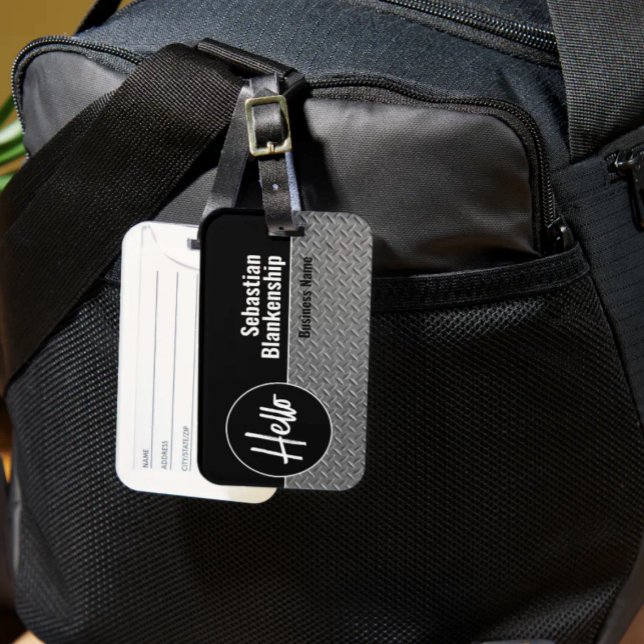 Hallo Faux Diamond Plate Professional Gepäckanhänger (Black and faux diamond plate luggage tag template)