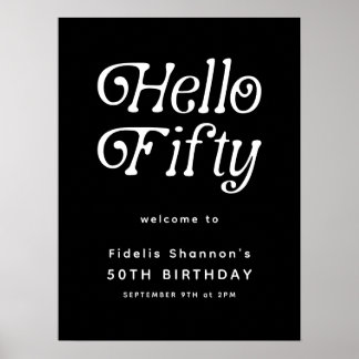 Hallo Fifty Retro | 50. Geburtstag Begrüßungszeich Poster
