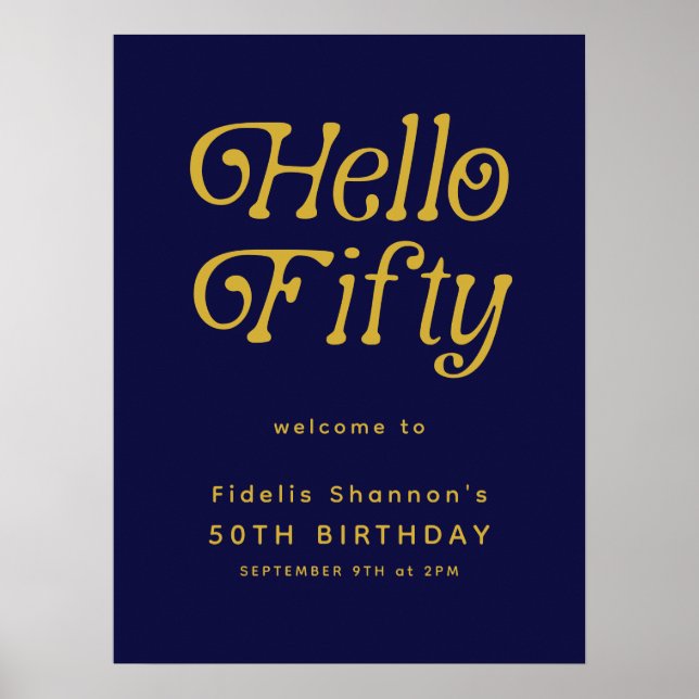 Hallo Fifty Retro | 50. Geburtstag Begrüßungszeich Poster (Vorne)