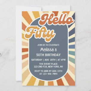 Hallo Fifty Retro Sonne Groovy Welle 50. Geburtsta Einladung