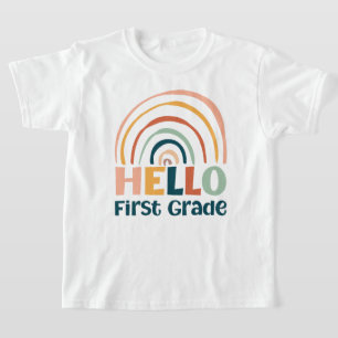 Hallo First Grade boho Regenbogenschule bunt T-Shirt