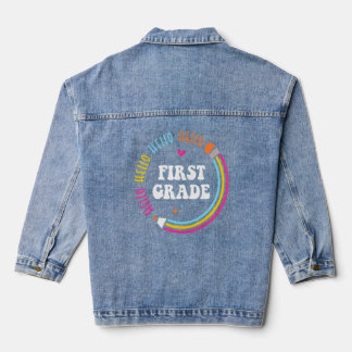 Hallo First Grade Pencil Girls Boys Lehrer Back T Jeansjacke