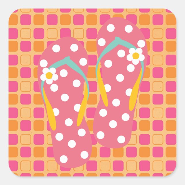 Hallo Flip Flops Quadratischer Aufkleber (Vorderseite)