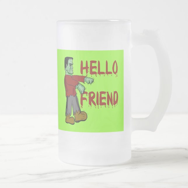 Hallo Freund gruselige Frankenstein T-Shirts, Mattglas Bierglas (Rechts)