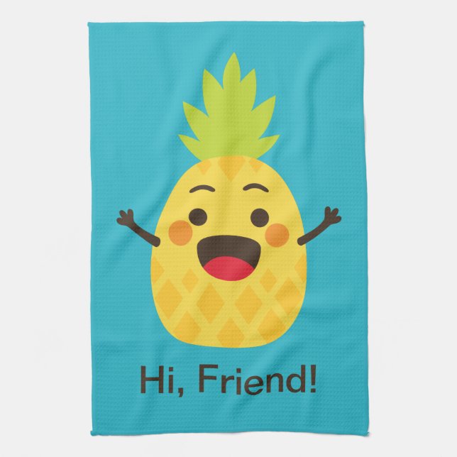 Hallo Freunde! Ananas-Illustration Geschirrtuch (Vertikal)