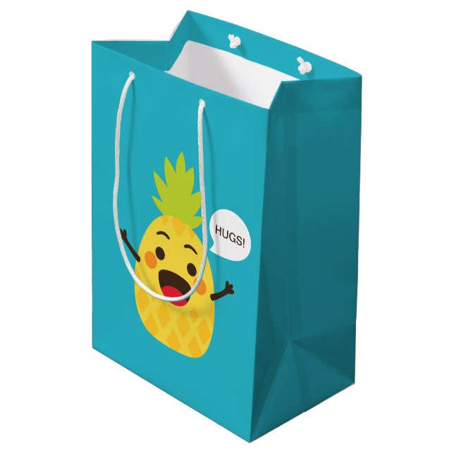 Hallo Freunde! Ananas-Illustration Mittlere Geschenktüte (Rückseite Schrägansicht)