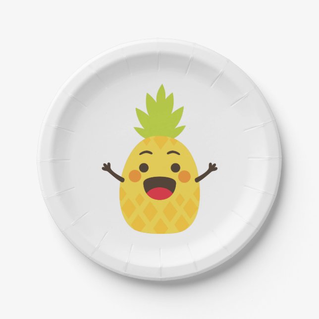 Hallo Freunde! Ananas-Illustration Pappteller (Vorderseite)