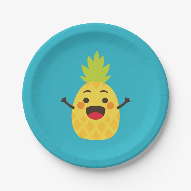 Hallo Freunde! Ananas-Illustration Pappteller (Vorderseite)