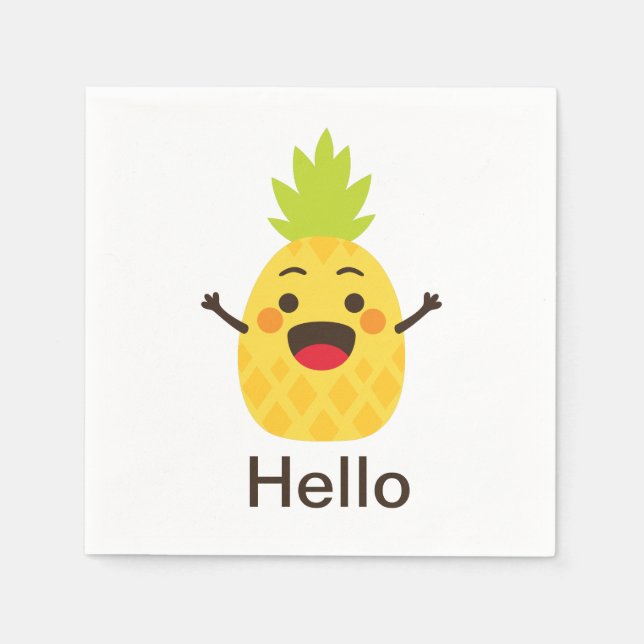Hallo Freunde! Ananas-Illustration Serviette (Vorderseite)