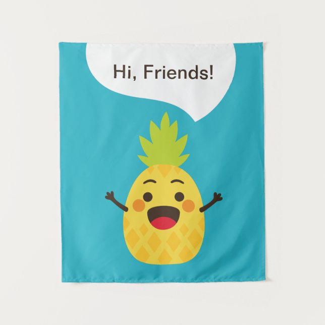 Hallo Freunde! Ananas-Illustration Wandteppich (Vorderseite)