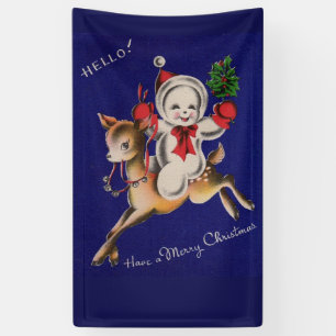 Hallo! Frohe Weihnachten Schneemann auf Rentier Banner