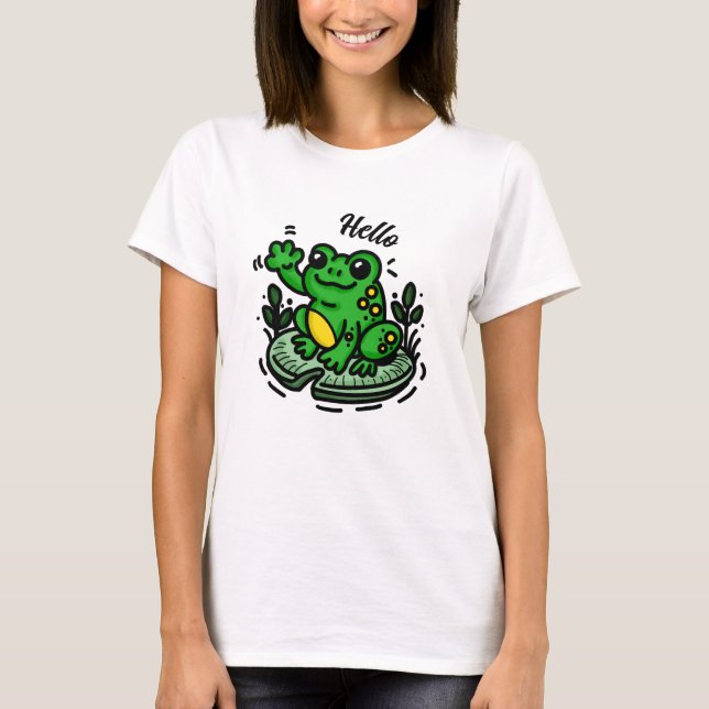 Hallo  | Frosch auf Lily Pad Hand Drawing T-Shirt (Vorderseite)