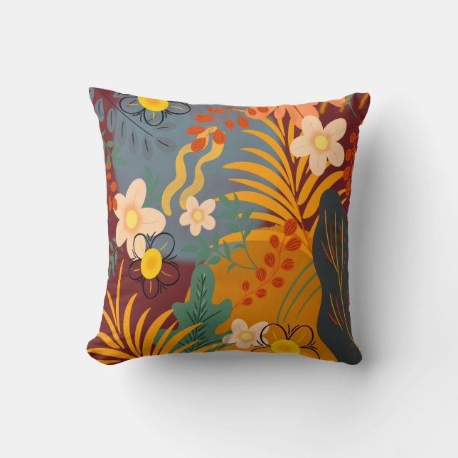 Hallo Frühling Glück, Floral Orange Terracotta Kissen (Vorderseite)