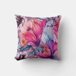 Hallo Frühling Glück Zeit Pink Floral Wasserfarbe Kissen