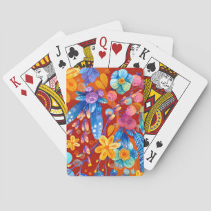 Hallo Frühling glückliche Zeit, florale Farben. Spielkarten