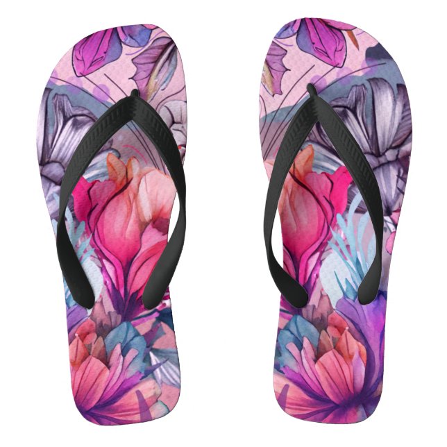 Hallo Frühling glückliche Zeit, Wasserfarbe Rosa Flip Flops (Fußbett)