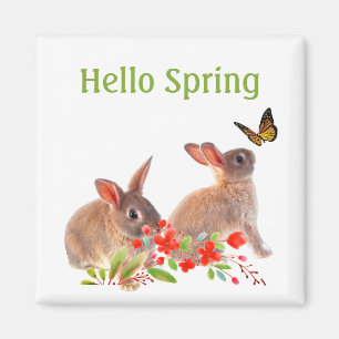 Hallo Frühling Hase Kaninchen und Schmetterling Magnet