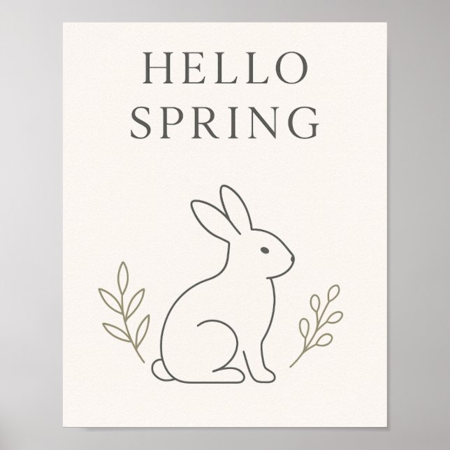 Hallo Frühling Minimal Kaninchen Linienkunst Poster (Vorne)