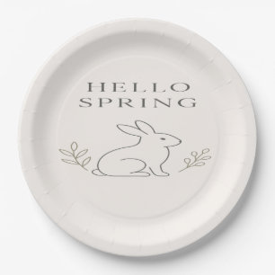 Hallo Frühling Minimaler Hasen Linienkunst Pappteller