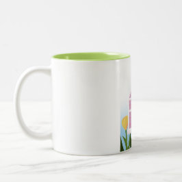 Hallo Frühling - Pastel Birdhouse und Gelbe Tulips Zweifarbige Tasse