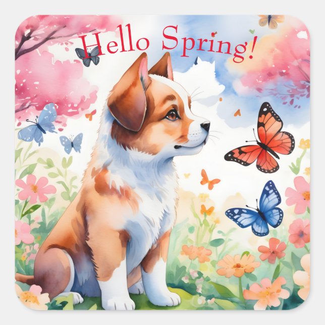 Hallo Frühling Quadratischer Aufkleber (Vorderseite)
