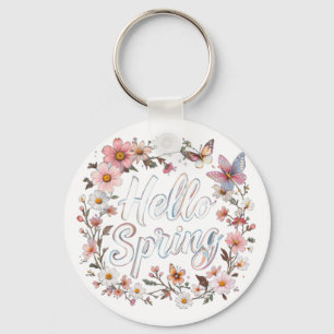 Hallo Frühling-Schmetterlingskranz mit Blumen Schlüsselanhänger