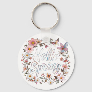 Hallo Frühling-Schmetterlingskranz mit Blumen Schlüsselanhänger
