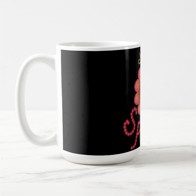 Hallo Frühling - Texturierte rosa und orangefarben Kaffeetasse (Links)