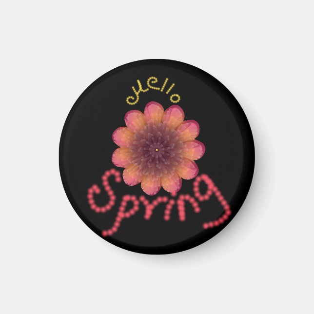 Hallo Frühling - Texturierte rosa und orangefarben Magnet (Vorne)