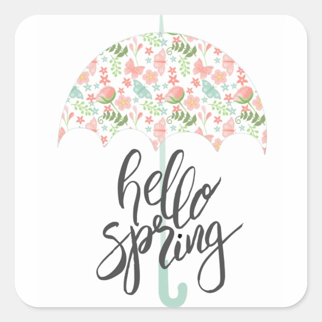 Hallo Frühling Umbrella Quadratischer Aufkleber (Vorderseite)