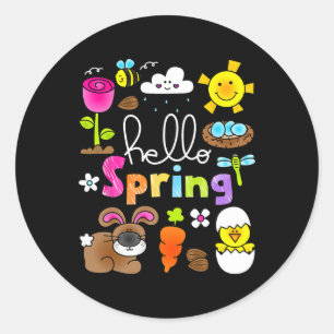 Hallo Frühling und Ostern Bunny Rabbit Kinder Mädc Runder Aufkleber