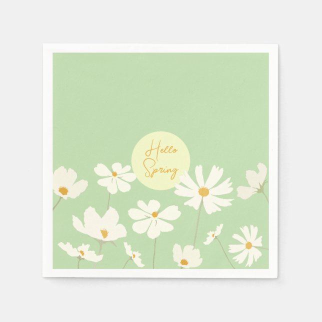 Hallo Frühling, weißer Kosmos Blume Mittelgelb Serviette (Vorderseite)