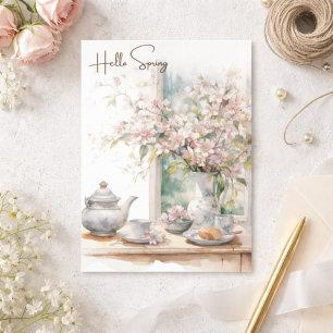 Hallo Frühlings-Aquarell-Rose-Blumenstrauß Feiertagspostkarte