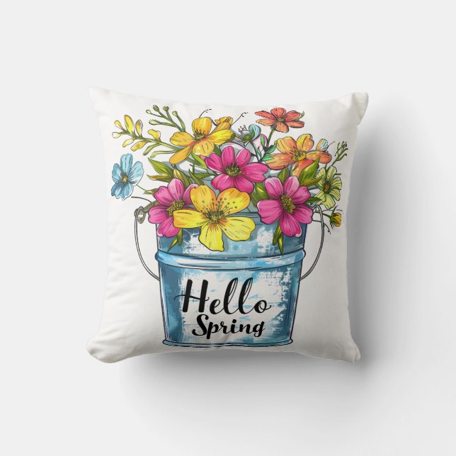 Hallo Frühlingsfloral Bucket Kissen (Vorderseite)