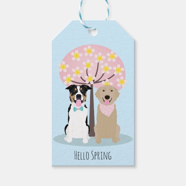 Hallo Frühlingshunde von Cherry Blossom Tree Geschenkanhänger (Vorderseite)