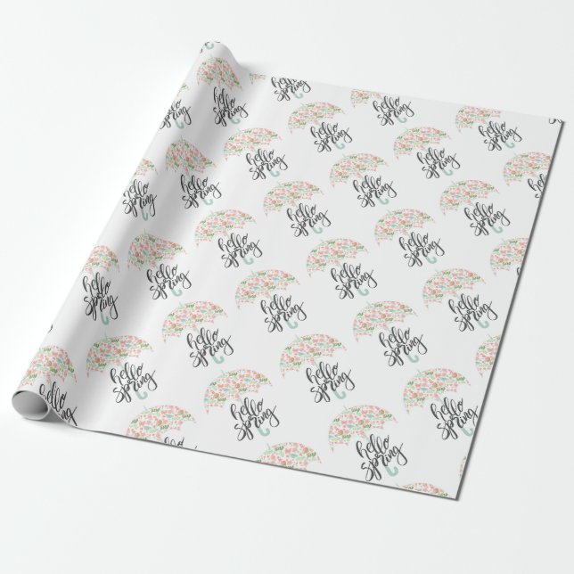 Hallo Frühlingsregenschirm Geschenkpapier (Ungerollt)