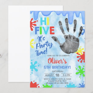 Hallo fünf, Party Zeit, schlank, Junge Geburtstag Einladung