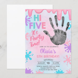 Hallo fünf, Party Zeit, schlank, Mädchen Geburtsta Einladung