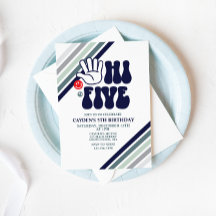 Hallo fünf Retro Streifen Geburtstagsfeier Einladu