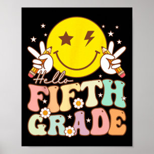 Hallo Fünfte Grade Hippie Smile Face 5. Klasse zur Poster