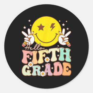 Hallo Fünfte Klasse Hippie Smile Gesicht 5. Klasse Runder Aufkleber
