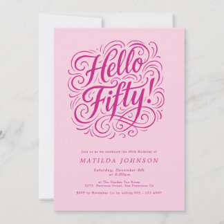 Hallo Fünfzig! Elegant Pink 50. Geburtstagsparty Einladung
