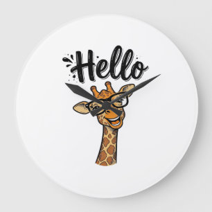 Hallo Giraffe Vintage Gravur Süßes Tier Shirt_ Große Wanduhr