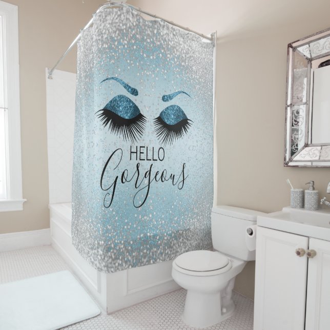 Hallo Gorgeous - Glamourous Eyelashes - Blau Duschvorhang (Beispiel)
