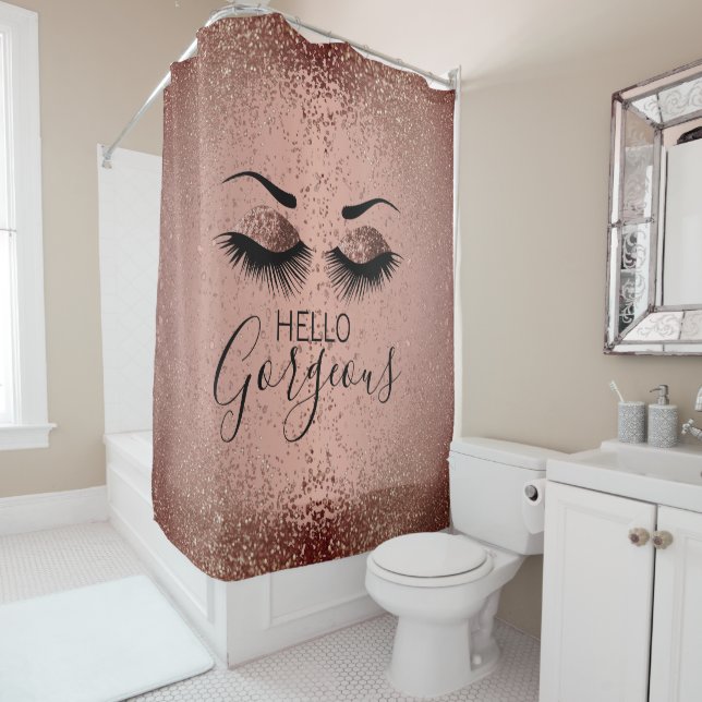 Hallo Gorgeous - Glamourous Eyelashes - Rose Gold Duschvorhang (Beispiel)