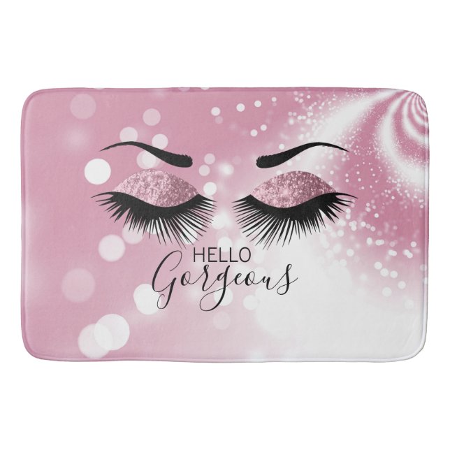 Hallo Gorgeous - Rosa Glitzer Augen Badematte (Vorderseite)