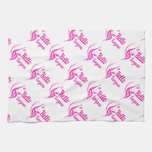 Hallo Gorgeous schöne Lady Face Zeichnend Typograf Geschirrtuch (Horizontal)